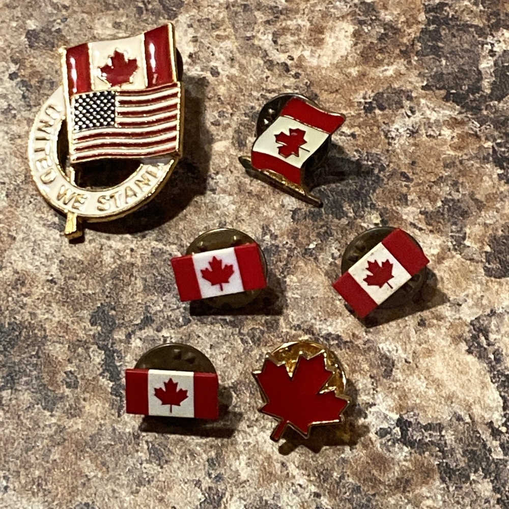 Canadian Flag and Maple Leaf lapel Pins Set Incudes 1 can/USA one